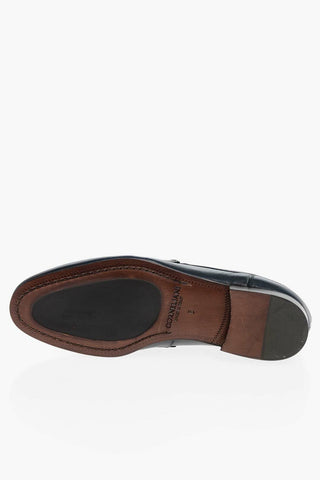 Metal Clamp Textured Leather Loafers