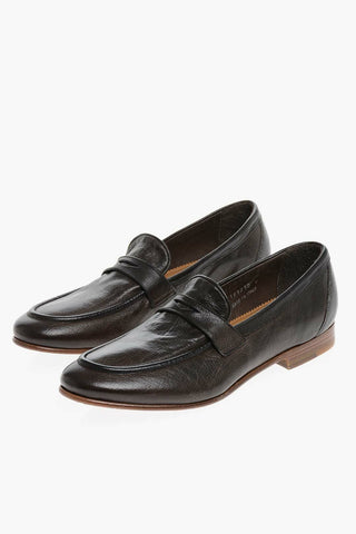 Buffalo Leather Penny Loafers with Rubber Sole