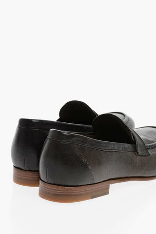 Buffalo Leather Penny Loafers with Rubber Sole