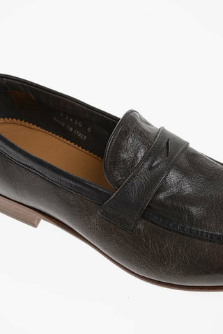 Buffalo Leather Penny Loafers with Rubber Sole