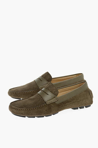 Woven Suede Penny Loafers with Rubber Sole