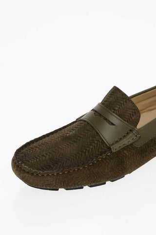 Woven Suede Penny Loafers with Rubber Sole