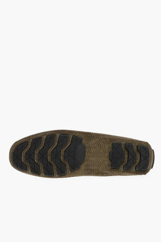 Woven Suede Penny Loafers with Rubber Sole