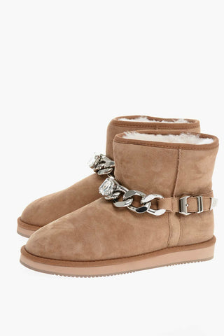 Low Flat Shearling Lined Suede Booties