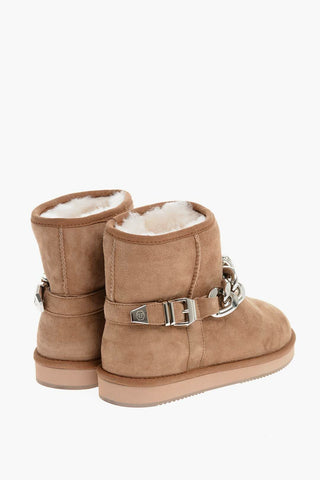 Low Flat Shearling Lined Suede Booties