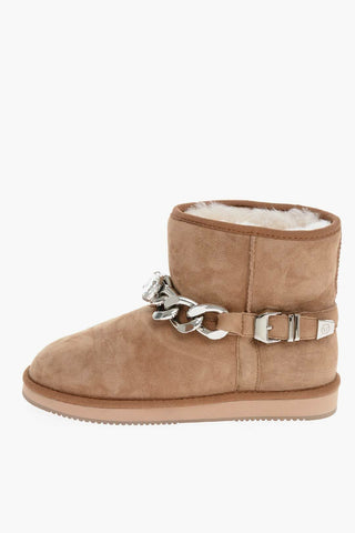 Low Flat Shearling Lined Suede Booties