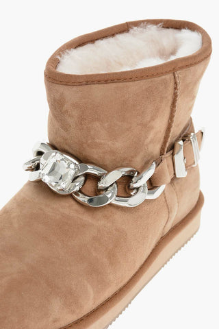 Low Flat Shearling Lined Suede Booties