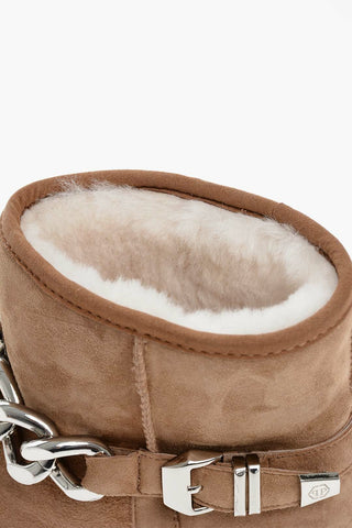 Low Flat Shearling Lined Suede Booties