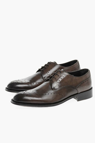 Brogue Leather Derby Shoes with Cuir Sole