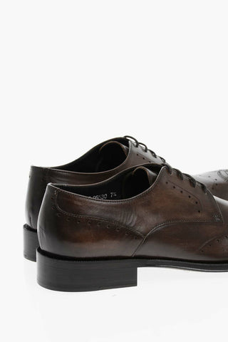 Brogue Leather Derby Shoes with Cuir Sole