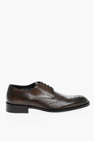 Brogue Leather Derby Shoes with Cuir Sole
