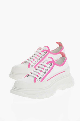 Sneakers Allacciate in Canvas con Dettagli Fluo