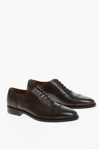 Derby Brogue Leather Shoes with Leather Sole