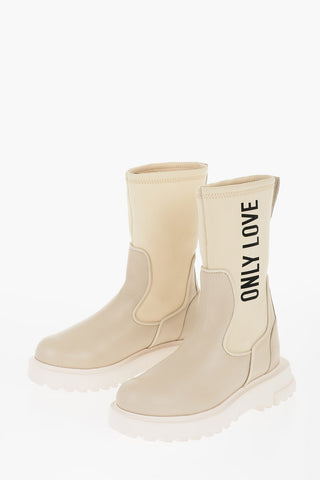LOVE Leather and Fabric Boots with Contrasting Print Heel 4cm