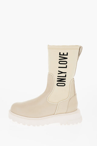 LOVE Leather and Fabric Boots with Contrasting Print Heel 4cm