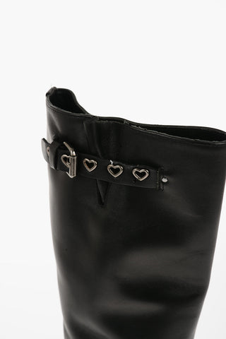 LOVE Leather Boots with Silver Heart Shape Details