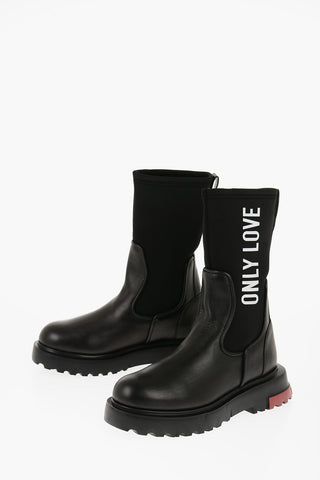 LOVE Stivaletti in Pelle e Neoprene con Maxi Scritta