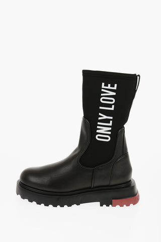 LOVE Stivaletti in Pelle e Neoprene con Maxi Scritta