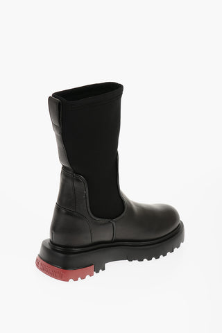 LOVE Stivaletti in Pelle e Neoprene con Maxi Scritta