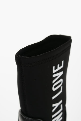 LOVE Stivaletti in Pelle e Neoprene con Maxi Scritta