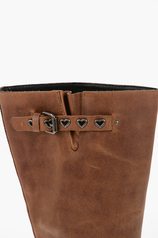 LOVE Leather Boots with Silver Heart Shape Details