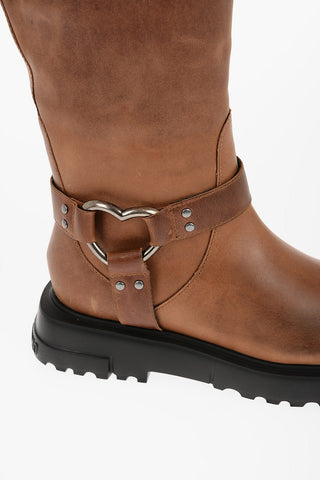 LOVE Leather Boots with Silver Heart Shape Details