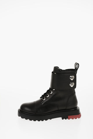 LOVE Leather Combat Boots with Logo Charm