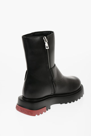 LOVE Leather Boots with Zip Closure and Silver-Tone Heart