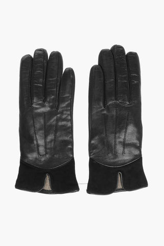 Leather Gloves with Suede Details