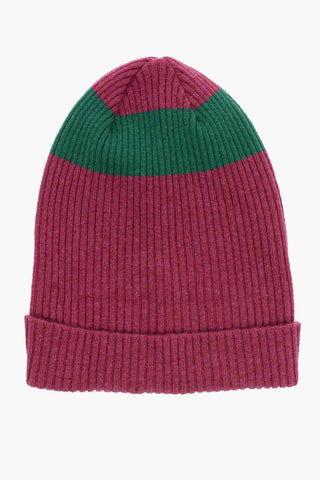 Beanie Bicolore a Costine in Lana D'Agnello