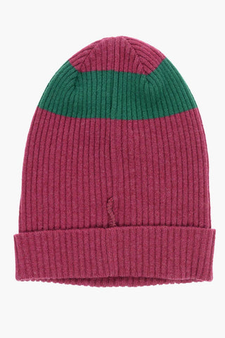 Beanie Bicolore a Costine in Lana D'Agnello