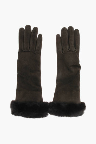 Guanti in Pelle Scamosciata con Fodera in Cashmere e Dettaglio in Pelliccia
