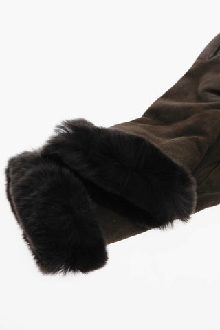 Guanti in Pelle Scamosciata con Fodera in Cashmere e Dettaglio in Pelliccia