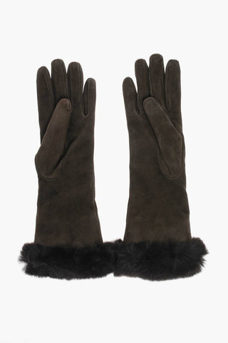 Guanti in Pelle Scamosciata con Fodera in Cashmere e Dettaglio in Pelliccia