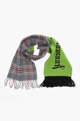Patterned Wool Blend Scarf with Fringes