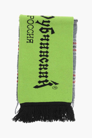Patterned Wool Blend Scarf with Fringes