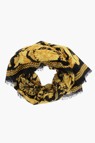 Wool Blend Foulard with Baroque Motif