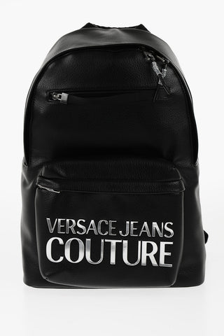 JEANS COUTURE Textured Faux Leather Backpack with Silver-Tone Logo