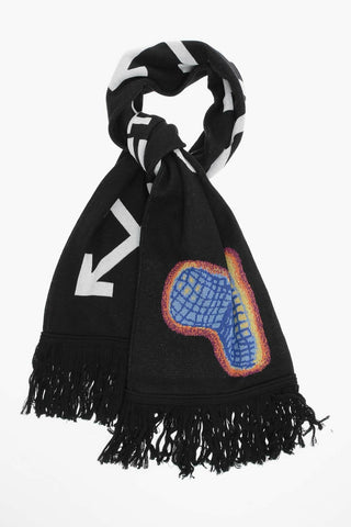 Maxi Logo-Embroidered Scarf With Fringed 