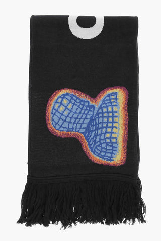 Maxi Logo-Embroidered Scarf With Fringed 