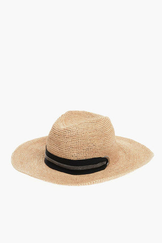 Raffia Hat with Ribbon Embellished with Rhinestones