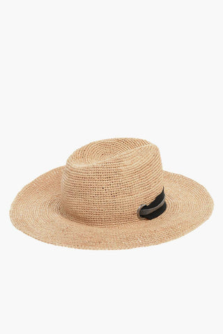 Raffia Hat with Ribbon Embellished with Rhinestones