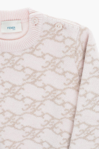 Wool and Cashmere Crew-neck Sweater with All-Over Monogram
