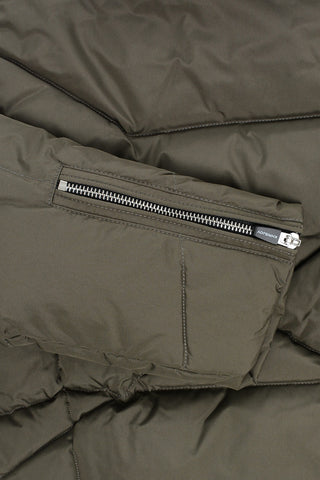 Solid Color Down Jacket with Hood and Logoed Details