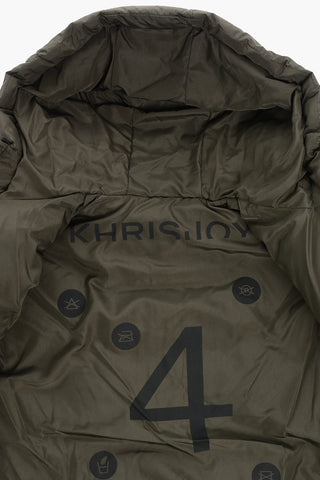Solid Color Down Jacket with Hood and Logoed Details