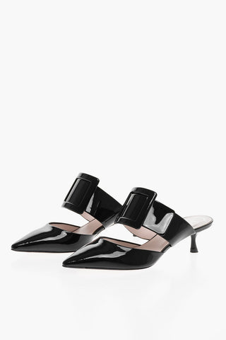 Patent Leather Mules with Maxi Buckle and Spool Heel 5.5cm