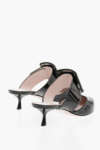Patent Leather Mules with Maxi Buckle and Spool Heel 5.5cm