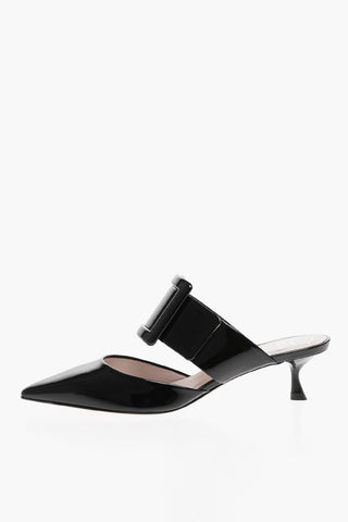 Patent Leather Mules with Maxi Buckle and Spool Heel 5.5cm