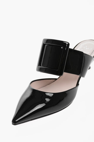 Patent Leather Mules with Maxi Buckle and Spool Heel 5.5cm