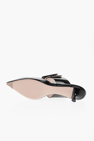 Patent Leather Mules with Maxi Buckle and Spool Heel 5.5cm